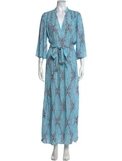 Pre-owned Figue Printed Long Dress W/ Tags In Blue