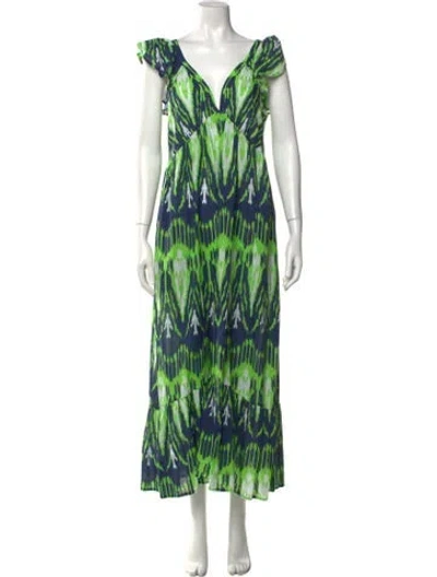Pre-owned Figue Printed Long Dress W/ Tags In Green