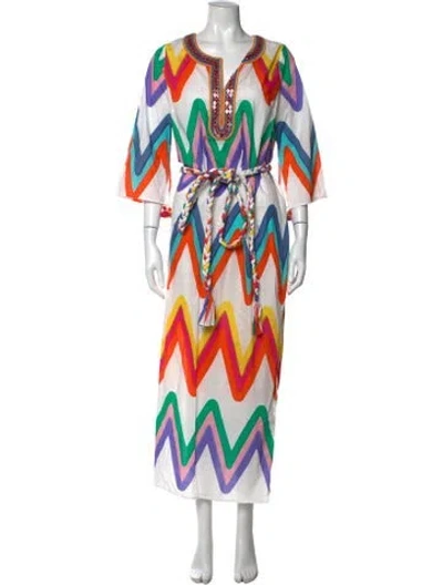 Pre-owned Figue Printed Long Dress W/ Tags In White