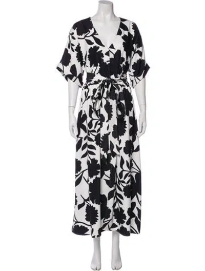 Pre-owned Figue Printed Long Dress In White