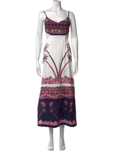Pre-owned Figue Printed Long Dress In White