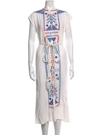 Pre-owned Figue Printed Long Dress In White