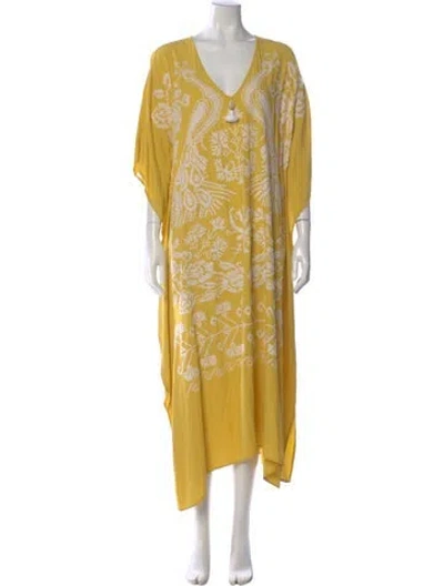 Pre-owned Figue Printed Long Dress In Yellow