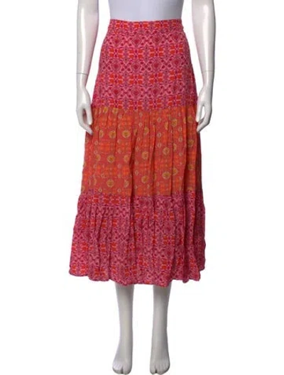 Pre-owned Figue Printed Long Skirt W/ Tags In Red