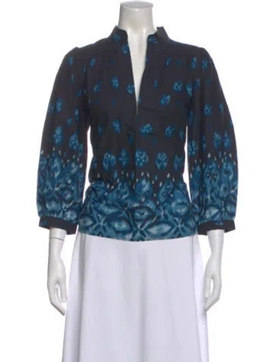 Pre-owned Figue Printed Long Sleeve Blouse In Blue