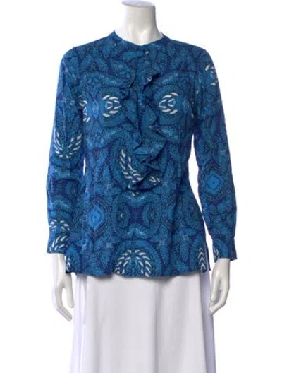Pre-owned Figue Printed Long Sleeve Blouse In Blue