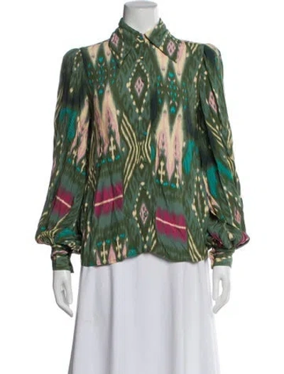 Pre-owned Figue Printed Long Sleeve Blouse In Green