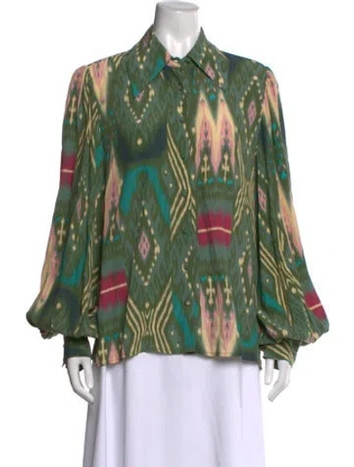 Pre-owned Figue Printed Long Sleeve Blouse In Green