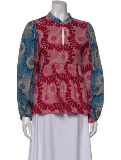 Pre-owned Figue Printed Long Sleeve Blouse In Neutral