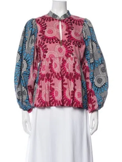 Pre-owned Figue Printed Long Sleeve Top In Pink
