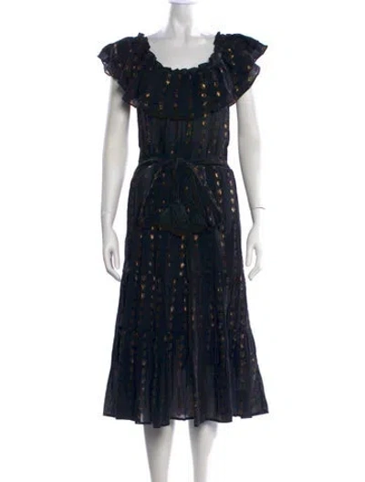 Pre-owned Figue Printed Midi Length Dress In Black