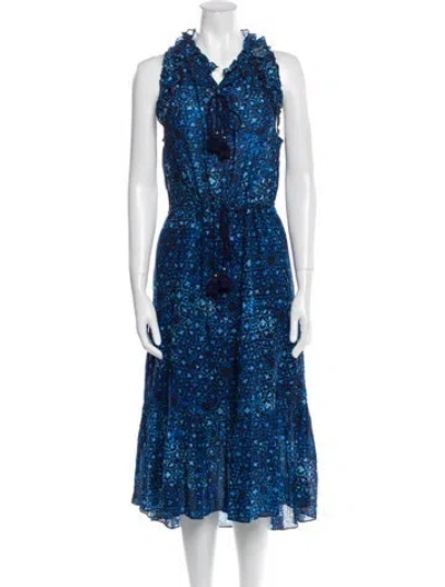 Pre-owned Figue Printed Midi Length Dress In Blue