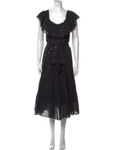 Pre-owned Figue Printed Midi Length Dress In Blue