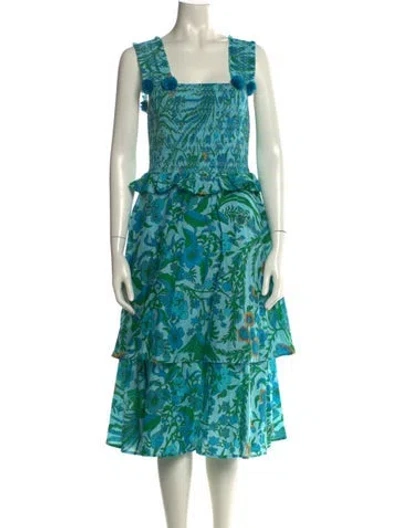 Pre-owned Figue Printed Midi Length Dress In Blue