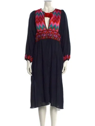 Pre-owned Figue Printed Midi Length Dress In Blue