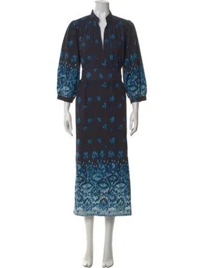 Pre-owned Figue Printed Midi Length Dress In Blue