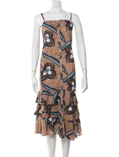 Pre-owned Figue Printed Midi Length Dress In Blue
