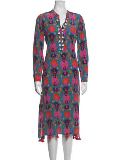 Pre-owned Figue Printed Midi Length Dress In Blue