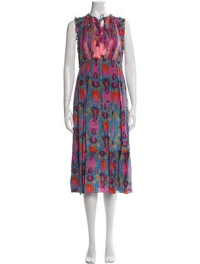 Pre-owned Figue Printed Midi Length Dress In Blue