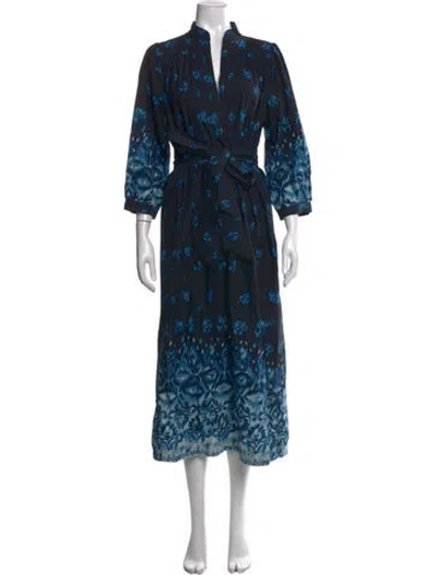 Pre-owned Figue Printed Midi Length Dress In Blue