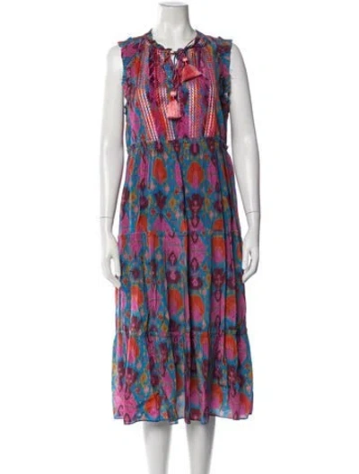 Pre-owned Figue Printed Midi Length Dress In Blue