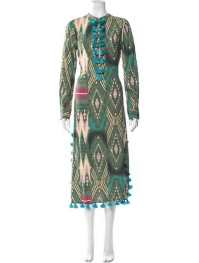 Pre-owned Figue Printed Midi Length Dress In Green