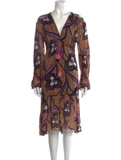 Pre-owned Figue Printed Midi Length Dress In Orange