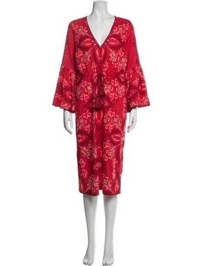 Pre-owned Figue Printed Midi Length Dress In Red