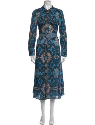 Pre-owned Figue Printed Midi Length Dress W/ Tags In Blue