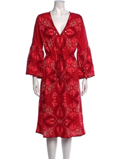 Pre-owned Figue Printed Midi Length Dress W/ Tags In Red