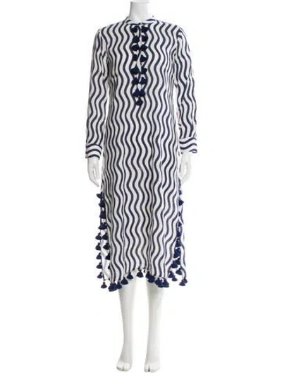 Pre-owned Figue Printed Midi Length Dress In White