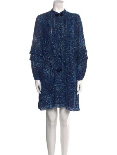 Pre-owned Figue Printed Mini Dress In Blue