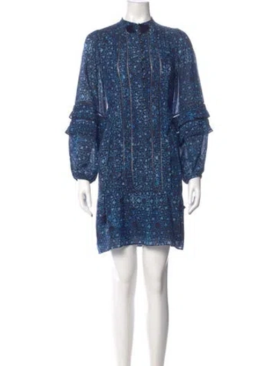 Pre-owned Figue Printed Mini Dress In Blue