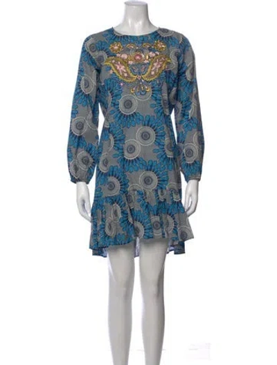 Pre-owned Figue Printed Mini Dress In Blue