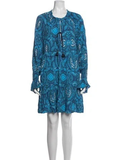 Pre-owned Figue Printed Mini Dress In Blue