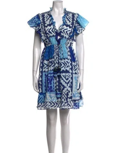 Pre-owned Figue Printed Mini Dress In Blue