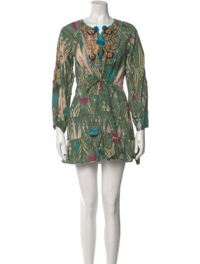 Pre-owned Figue Printed Mini Dress In Green
