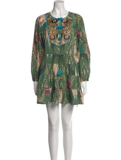 Pre-owned Figue Printed Mini Dress In Green