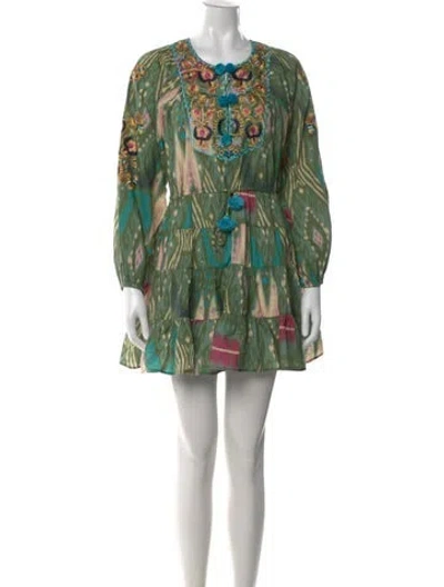 Pre-owned Figue Printed Mini Dress In Green