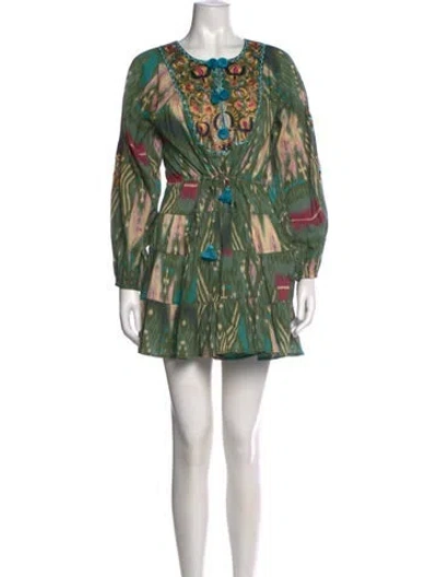 Pre-owned Figue Printed Mini Dress In Green