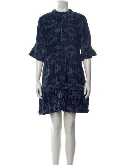 Pre-owned Figue Printed Mini Dress W/ Tags In Blue