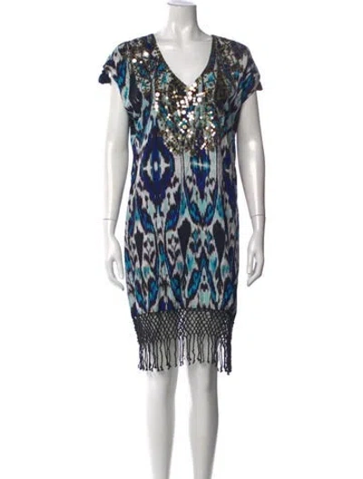 Pre-owned Figue Printed Mini Dress W/ Tags In Blue