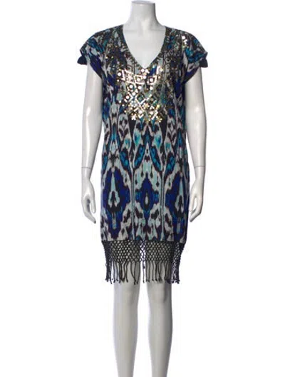 Pre-owned Figue Printed Mini Dress W/ Tags In Blue