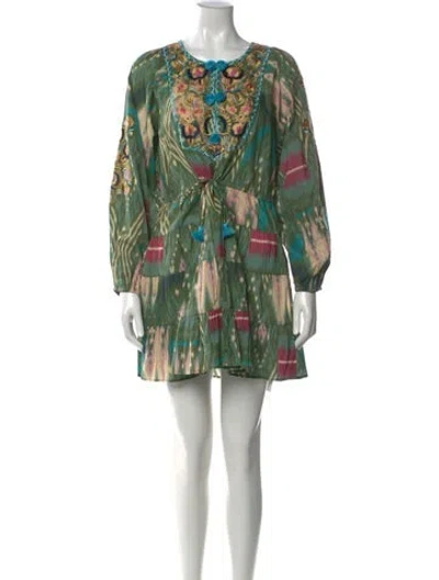 Pre-owned Figue Printed Mini Dress W/ Tags In Green