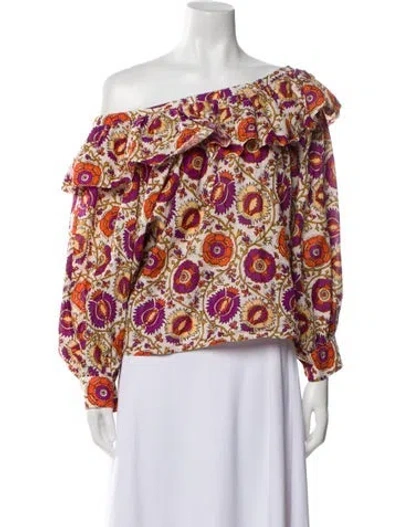 Pre-owned Figue Printed One-shoulder Blouse In Purple