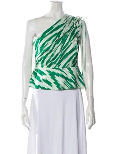 Pre-owned Figue Printed One-shoulder Top In Green