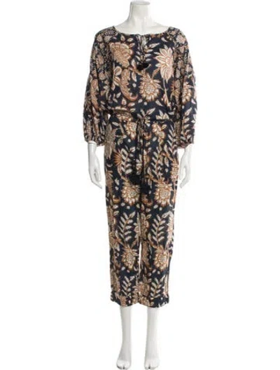 Pre-owned Figue Printed Pant Set In Blue