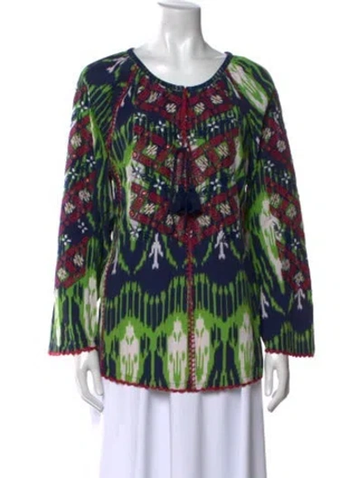Pre-owned Figue Printed Scoop Neck Blouse In Blue