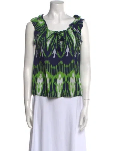 Pre-owned Figue Printed Scoop Neck Blouse In Green