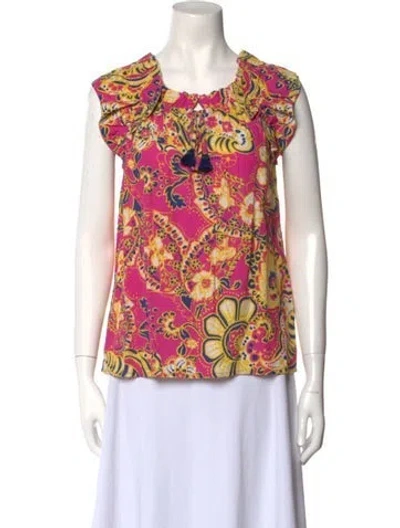 Pre-owned Figue Printed Scoop Neck Blouse In Pink